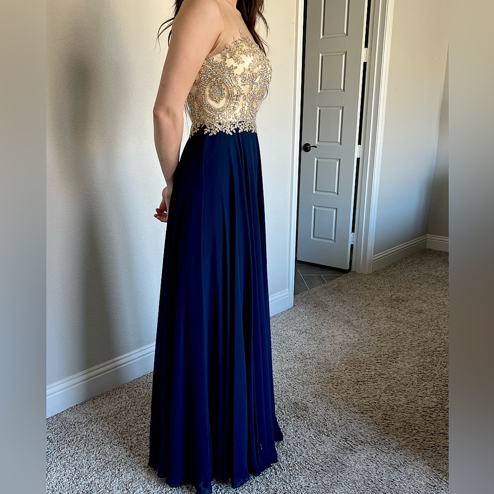 Navy Blue Prom Dress with Beaded Top